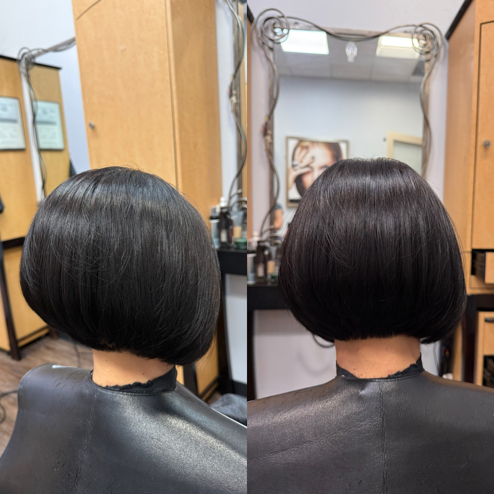 Tracy’s precise glossy bob haircut